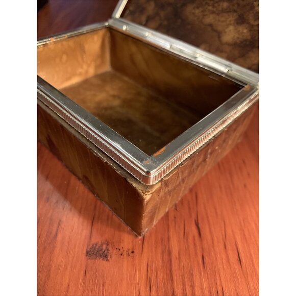 Vintage Italian Marble Tortoiseshell Look Hinged Box Silver-Tone Trim Jewelry Tr - Picture 10 of 16